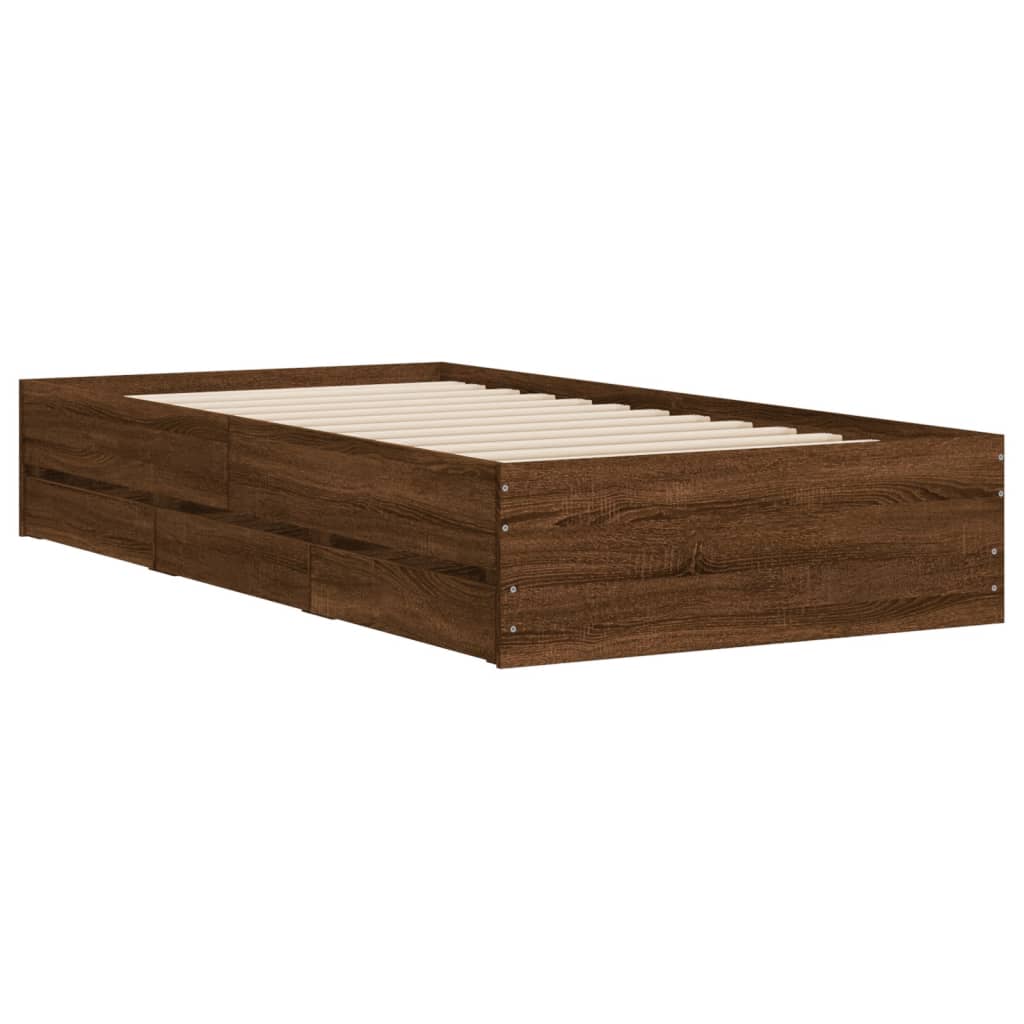 Cadre de lit avec tiroirs sans matelas chêne marron 90x190 cm - XIOS
