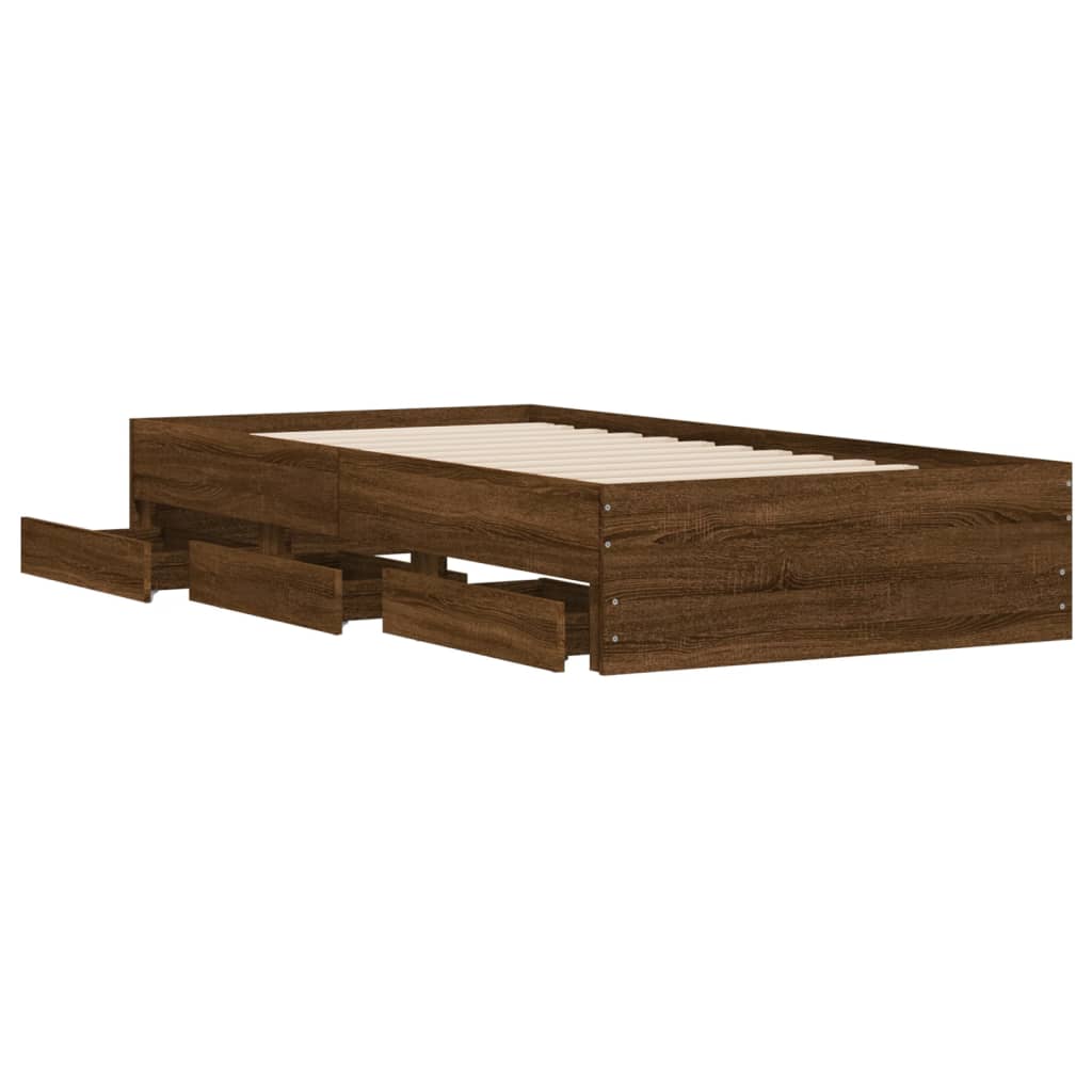 Cadre de lit avec tiroirs sans matelas chêne marron 90x190 cm - XIOS