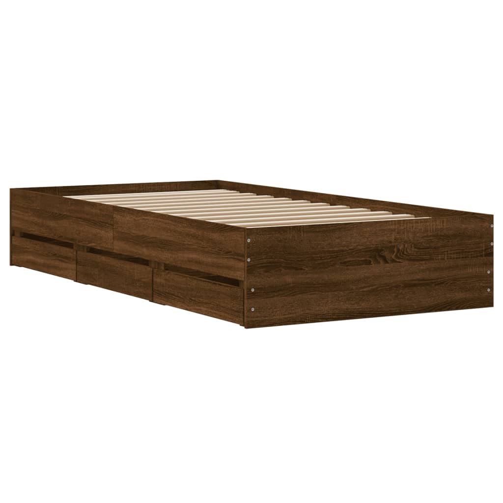 Cadre de lit avec tiroirs sans matelas chêne marron 90x190 cm - XIOS
