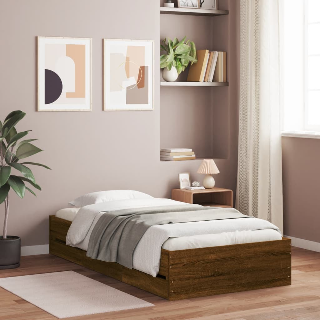 Cadre de lit avec tiroirs sans matelas chêne marron 90x190 cm - XIOS
