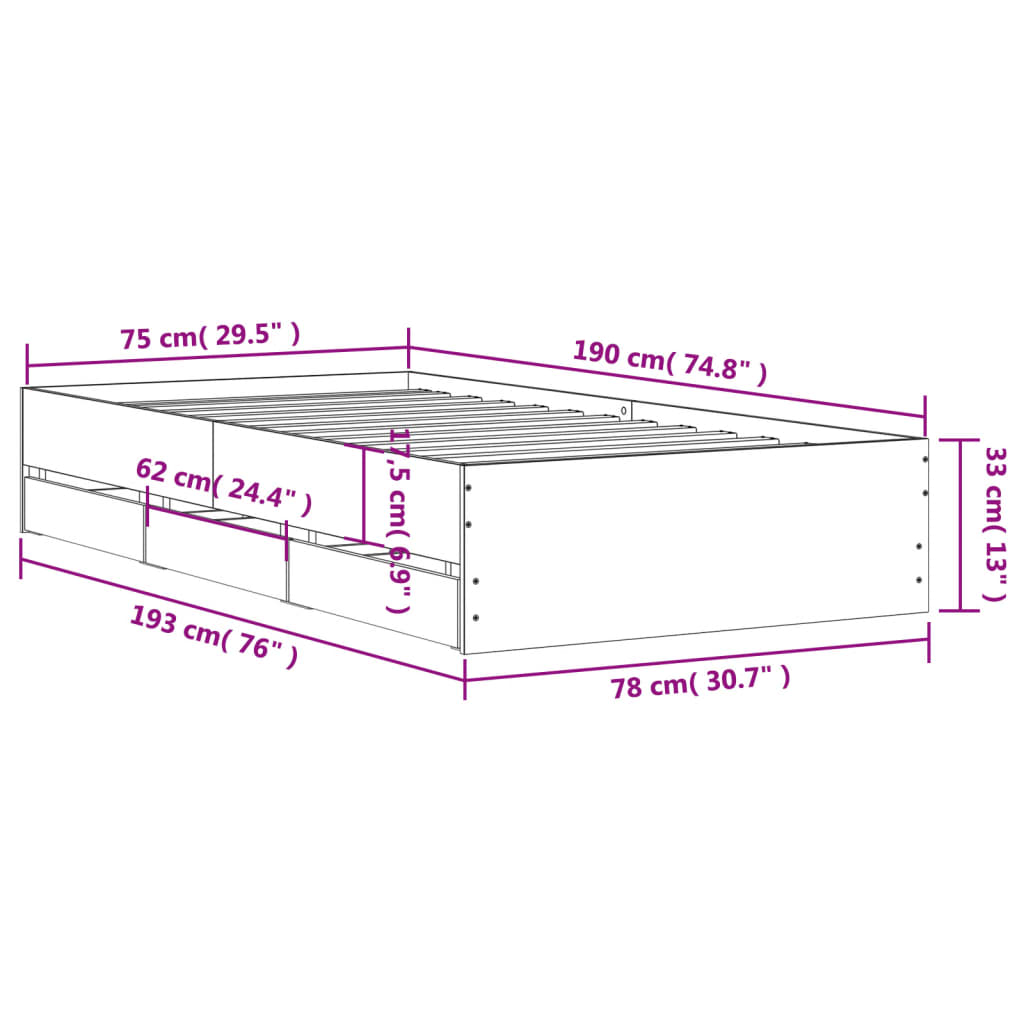 Cadre de lit avec tiroirs sans matelas blanc 75x190 cm - XIOS