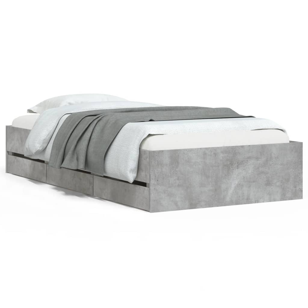 Cadre de lit avec tiroirs sans matelas gris béton 75x190 cm - XIOS
