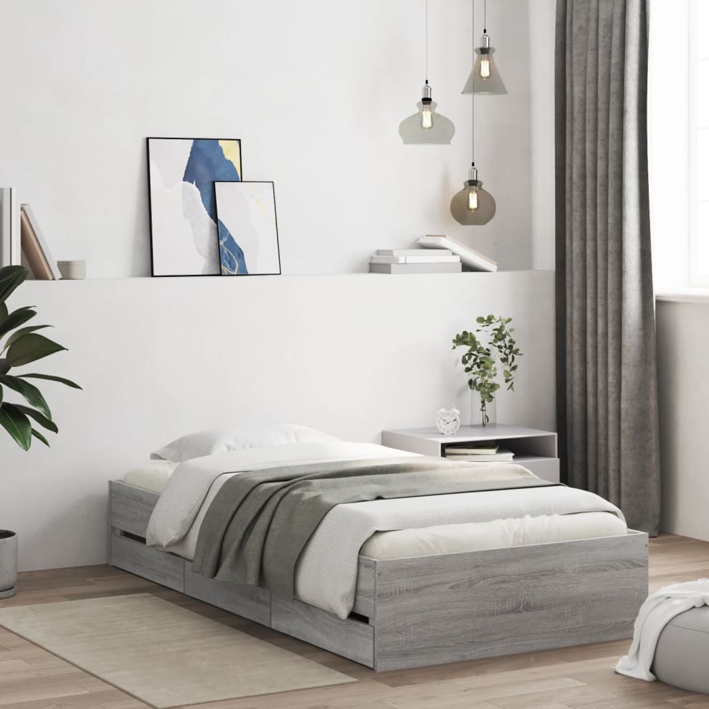 Cadre de lit avec tiroirs sans matelas sonoma gris 75x190 cm - XIOS