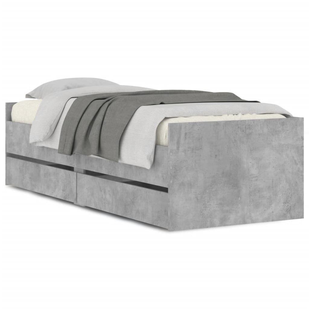 Cadre de lit avec tiroirs sans matelas gris béton 100x200 cm - XIOS
