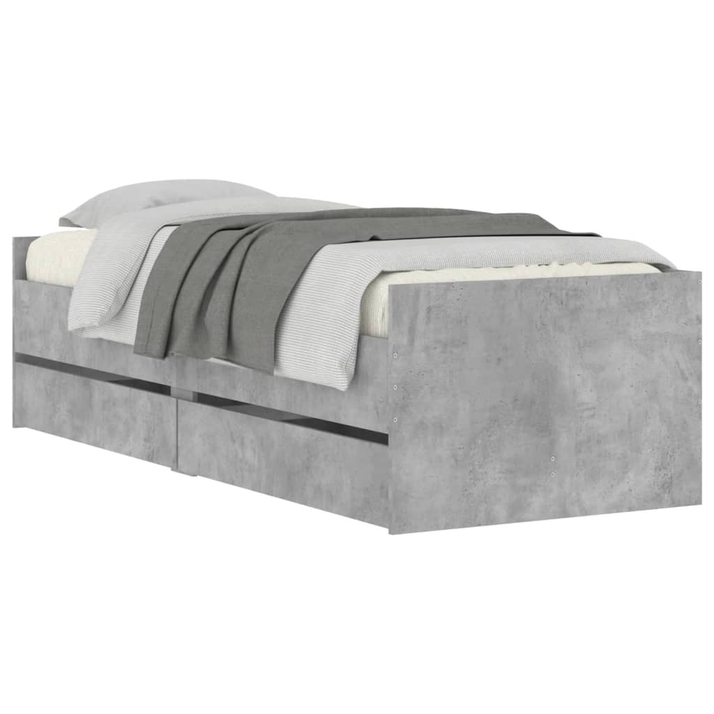 Cadre de lit avec tiroirs sans matelas gris béton 100x200 cm - XIOS