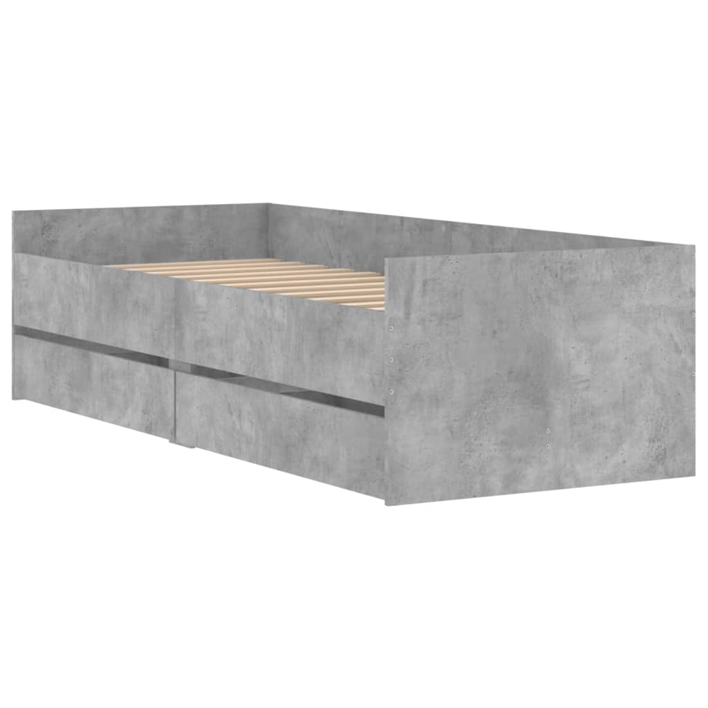 Cadre de lit avec tiroirs sans matelas gris béton 100x200 cm - XIOS