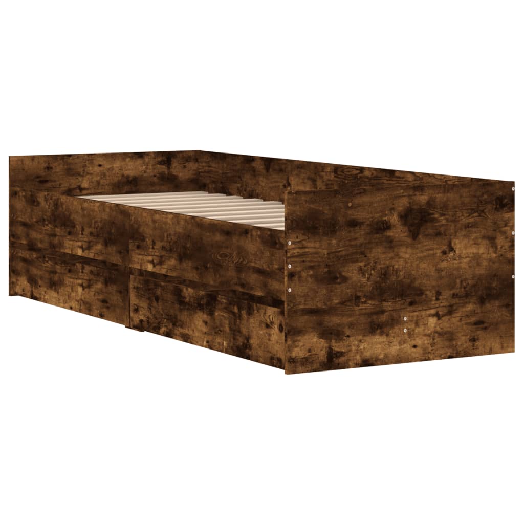 Cadre de lit avec tiroirs sans matelas chêne fumé 100x200 cm - XIOS