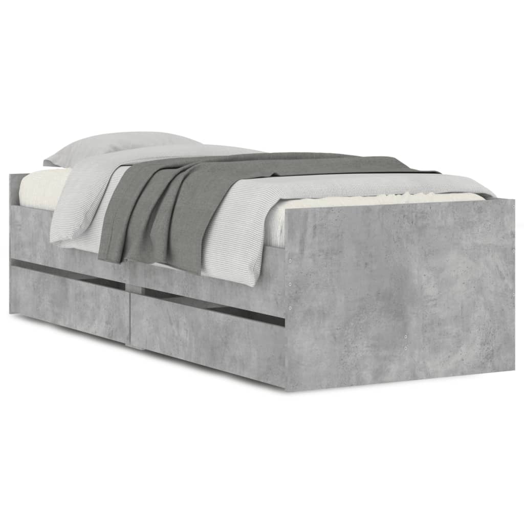 Cadre de lit avec tiroirs sans matelas gris béton 90x200 cm - XIOS