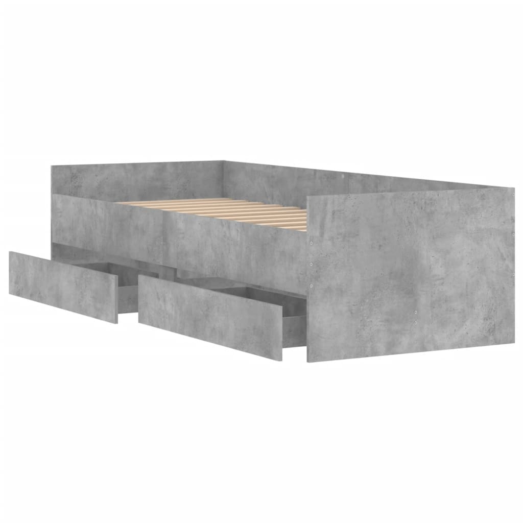 Cadre de lit avec tiroirs sans matelas gris béton 90x200 cm - XIOS