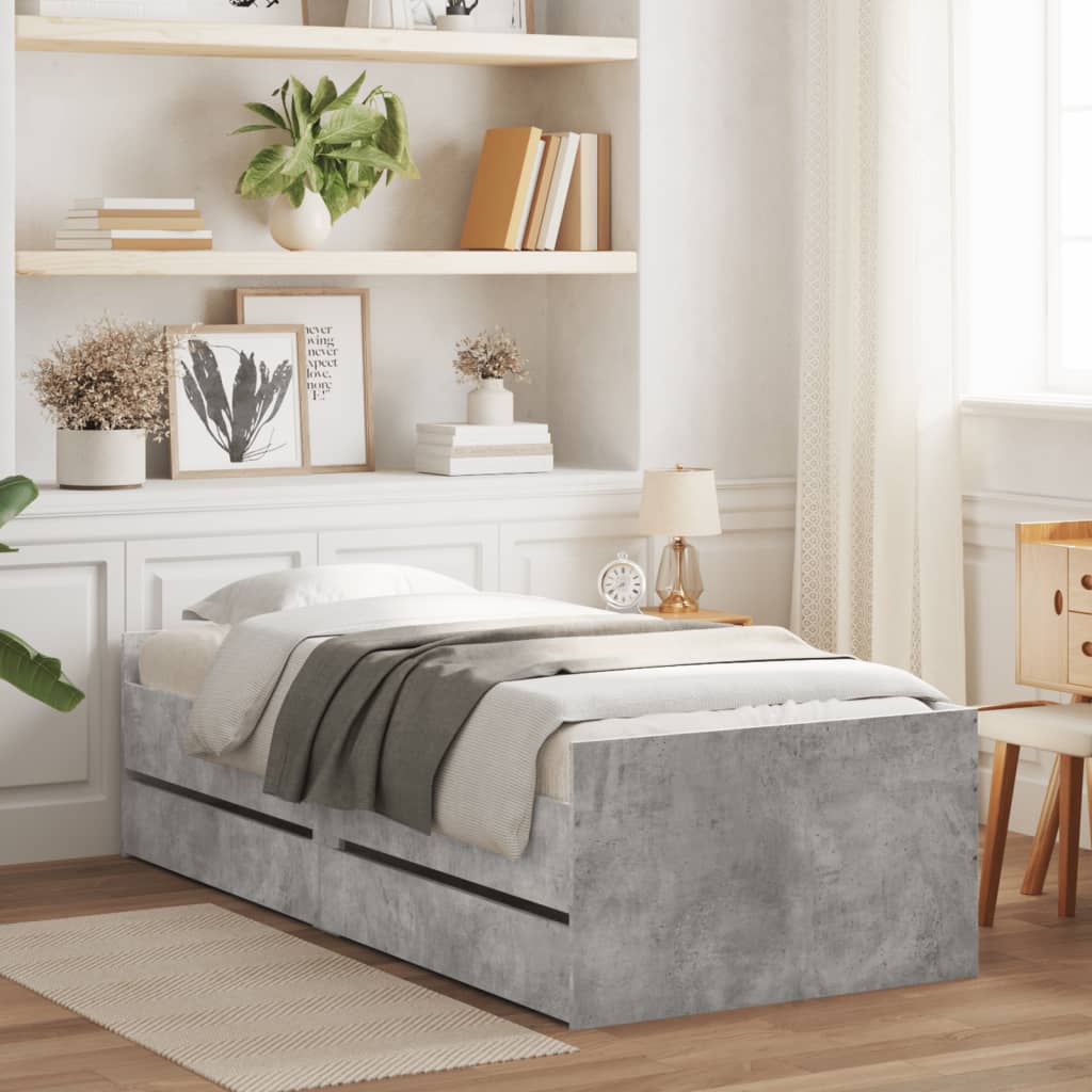 Cadre de lit avec tiroirs sans matelas gris béton 90x200 cm - XIOS