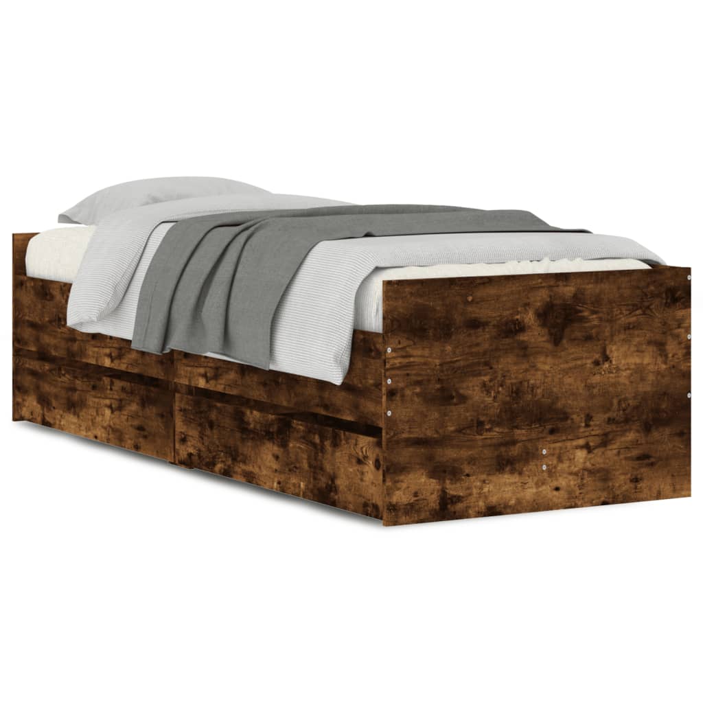 Cadre de lit avec tiroirs sans matelas chêne fumé 90x200 cm - XIOS