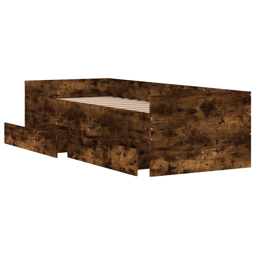 Cadre de lit avec tiroirs sans matelas chêne fumé 90x200 cm - XIOS