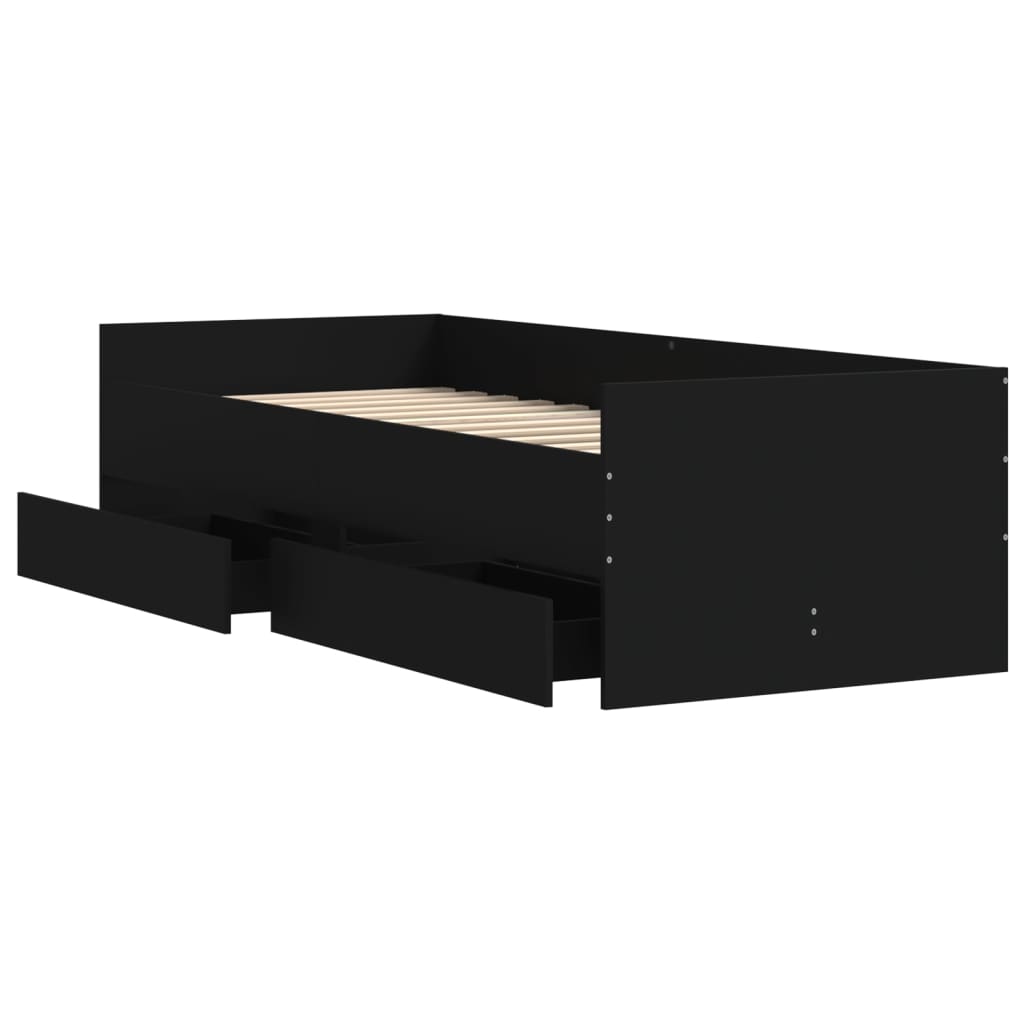 Cadre de lit avec tiroirs sans matelas noir 90x190 cm - XIOS