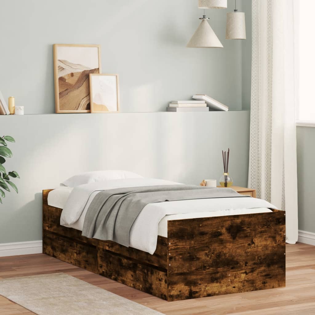 Cadre de lit avec tiroirs sans matelas chêne fumé 90x190 cm - XIOS