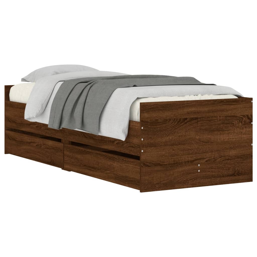 Cadre de lit avec tiroirs sans matelas chêne marron 90x190 cm - XIOS