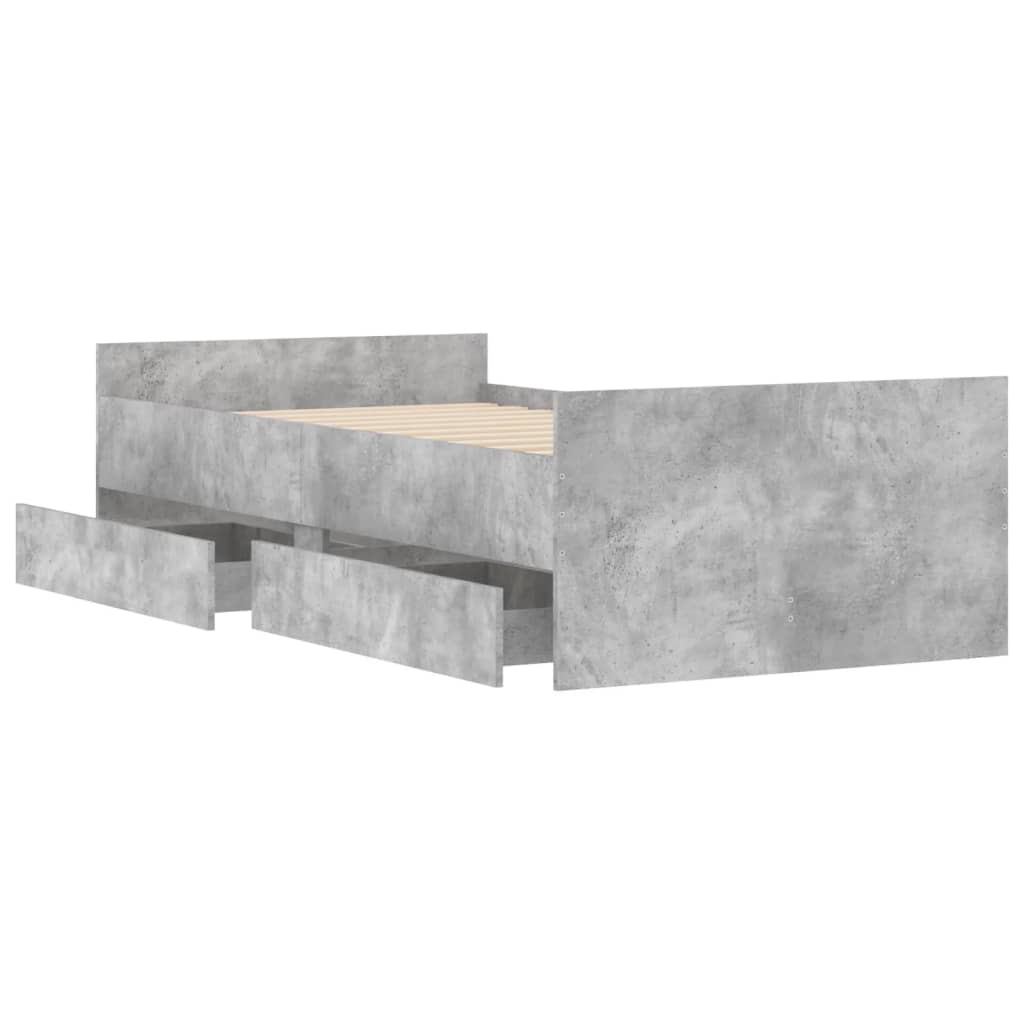 Cadre de lit avec tiroirs sans matelas gris béton 100x200 cm - XIOS