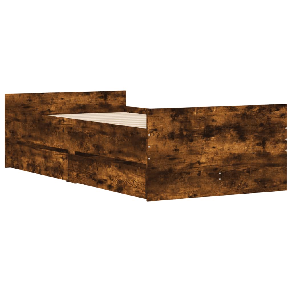Cadre de lit avec tiroirs sans matelas chêne fumé 100x200 cm - XIOS