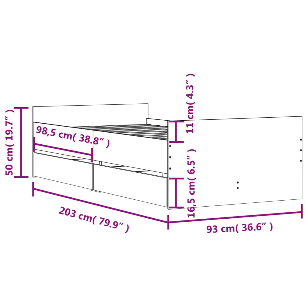 Cadre de lit avec tiroirs sans matelas blanc 90x200 cm - XIOS