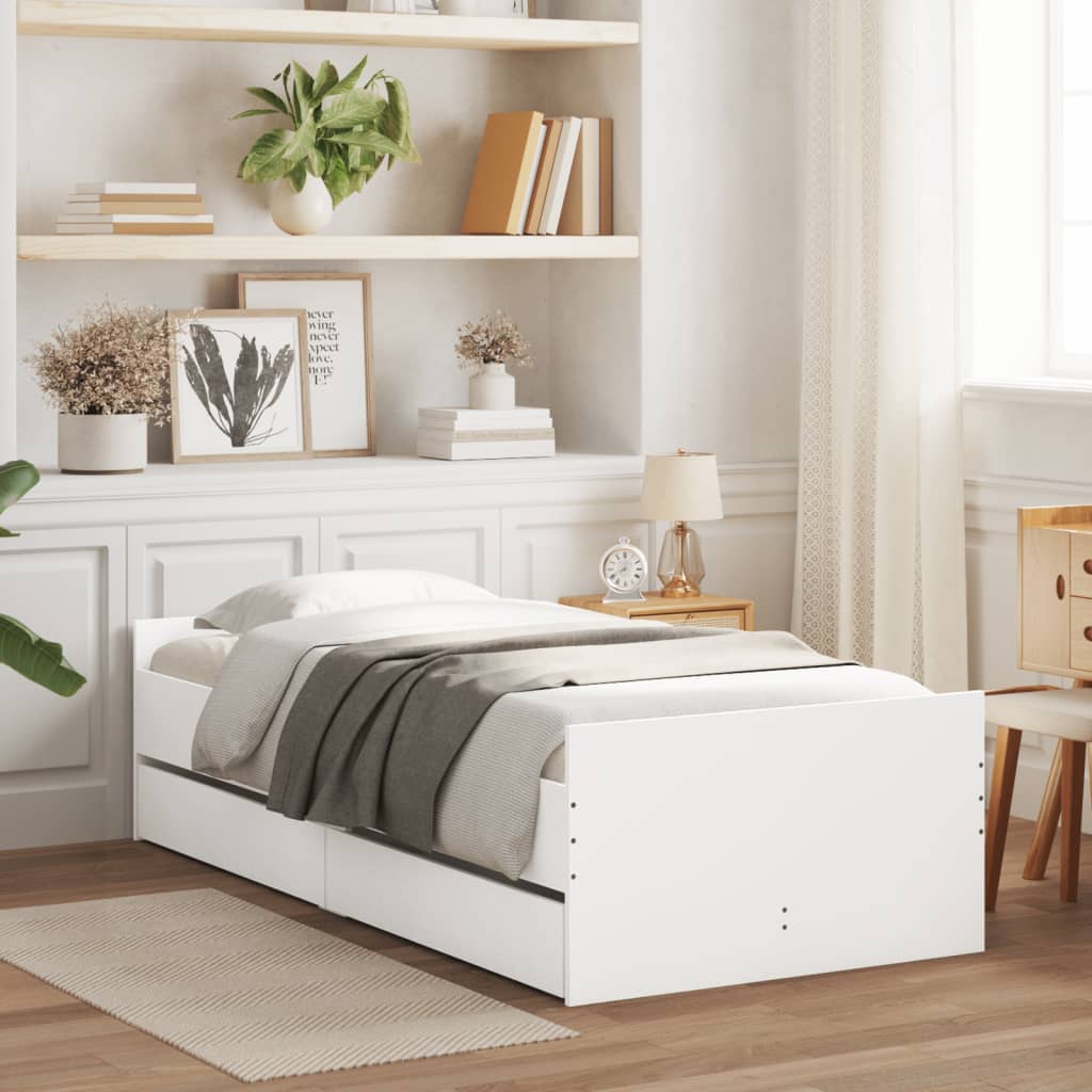 Cadre de lit avec tiroirs sans matelas blanc 90x200 cm - XIOS