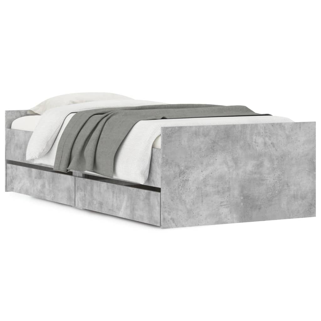 Cadre de lit avec tiroirs sans matelas gris béton 90x200 cm - XIOS
