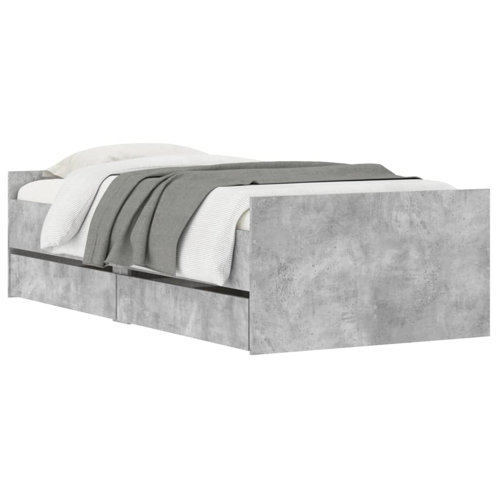 Cadre de lit avec tiroirs sans matelas gris béton 90x200 cm - XIOS