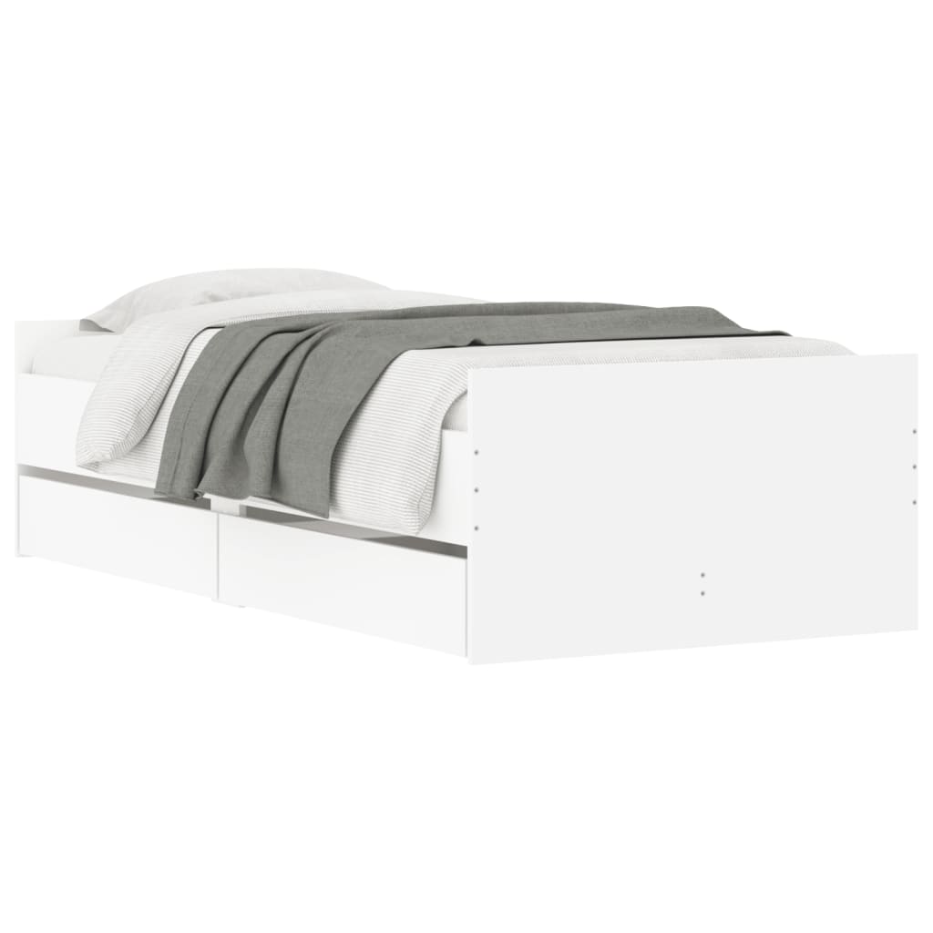 Cadre de lit avec tiroirs sans matelas blanc 90x190 cm - XIOS