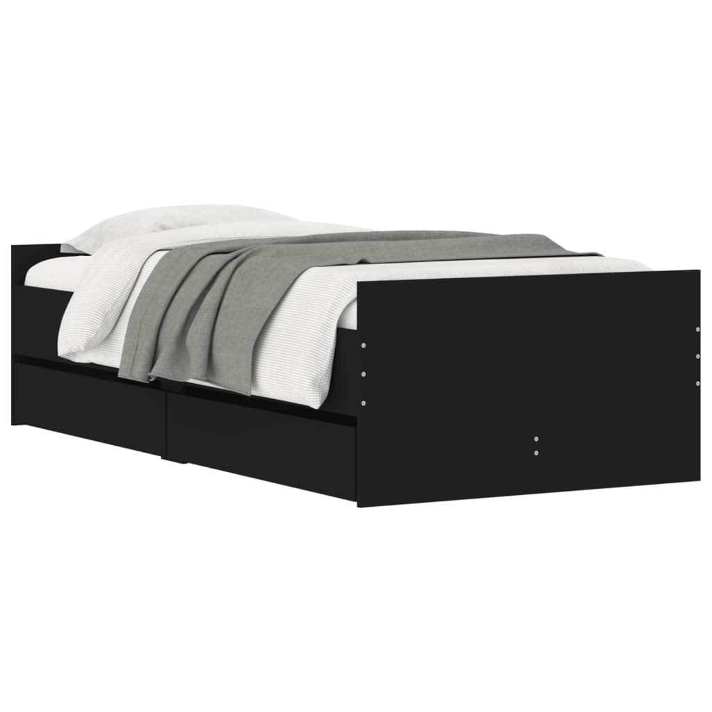 Cadre de lit avec tiroirs sans matelas noir 90x190 cm - XIOS
