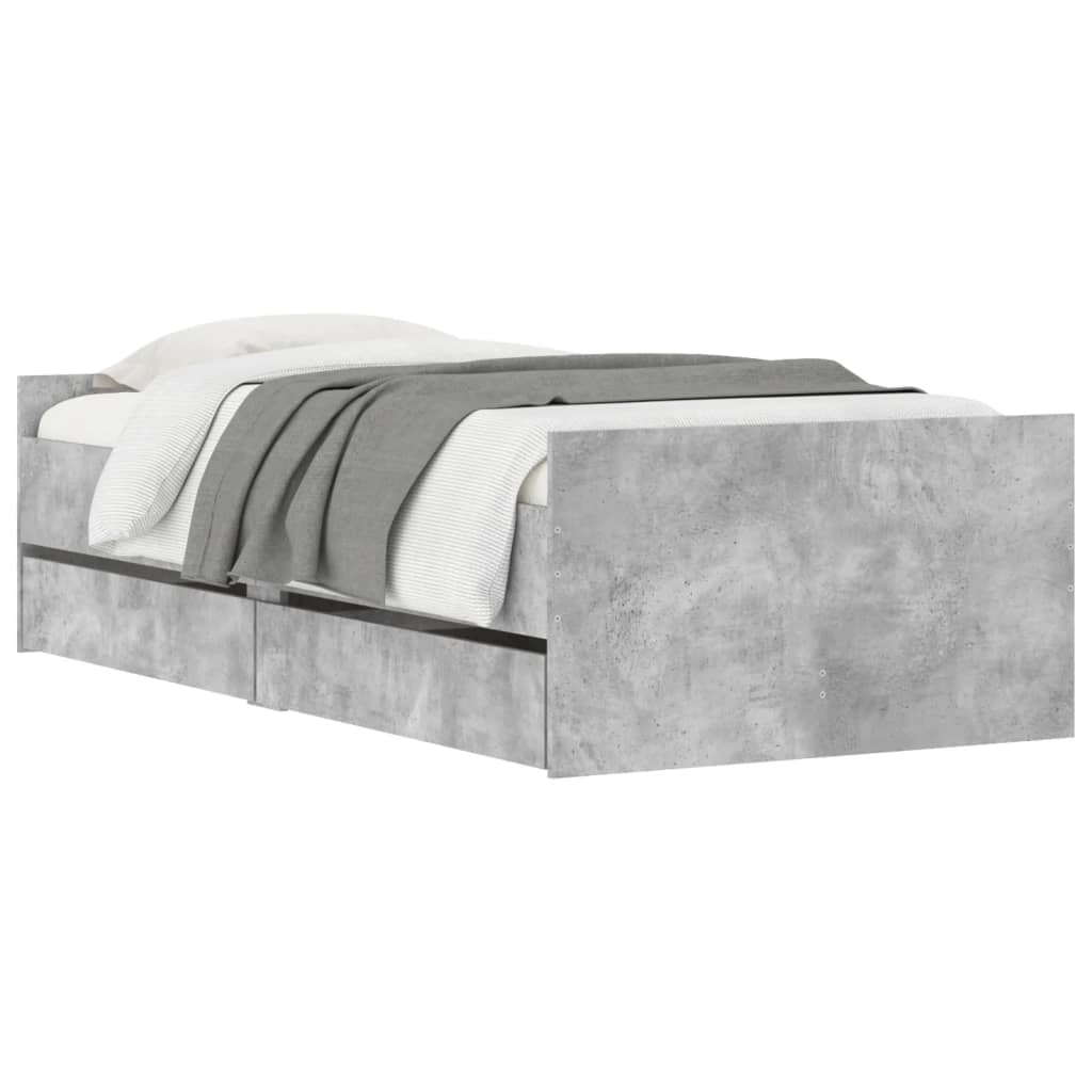 Cadre de lit avec tiroirs sans matelas gris béton 90x190 cm - XIOS