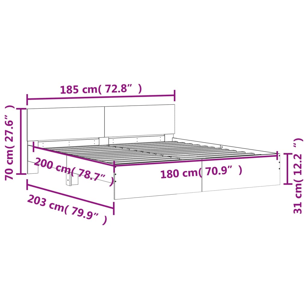 Cadre de lit sans matelas chêne fumé 180x200 cm - XIOS