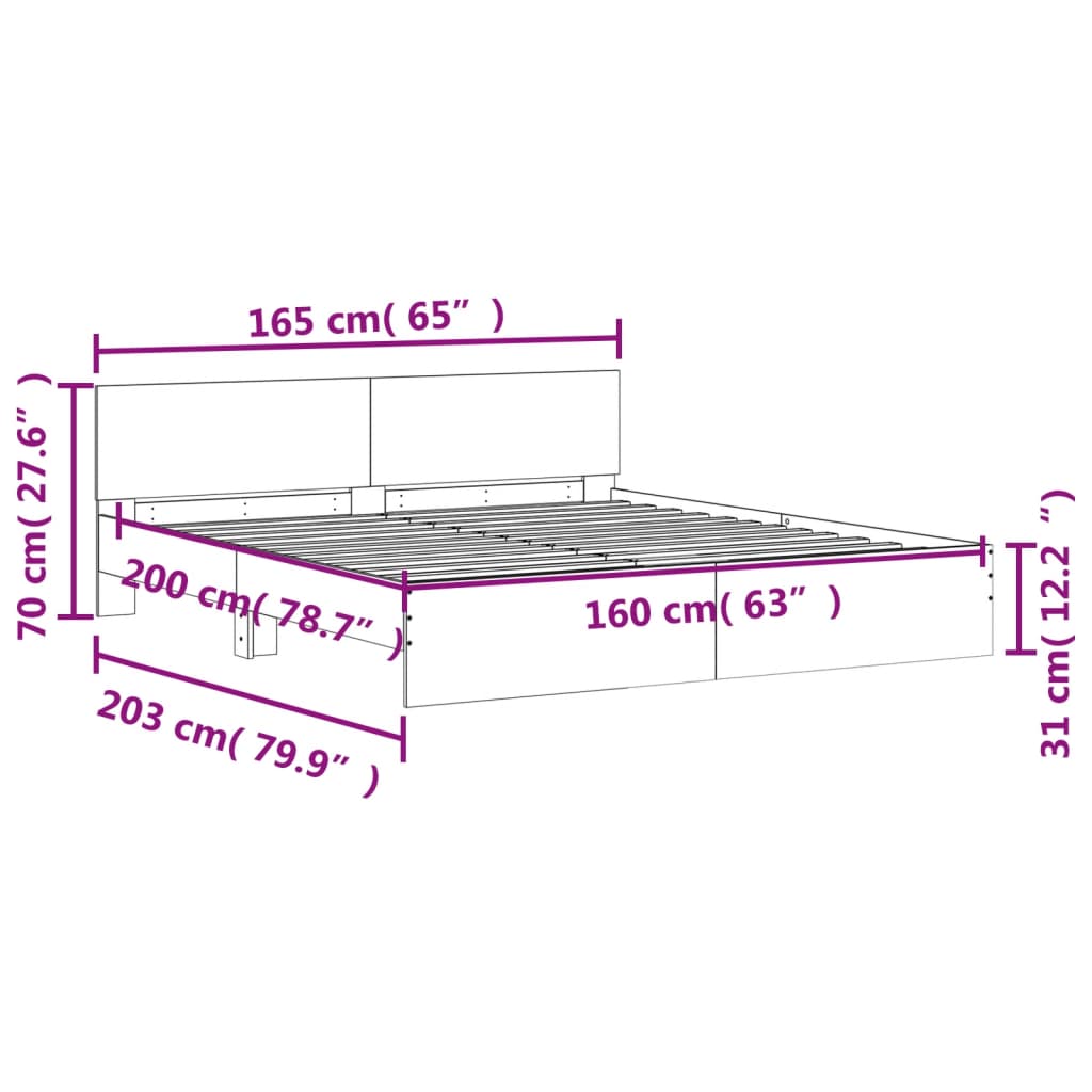 Cadre de lit sans matelas sonoma gris 160x200 cm - XIOS
