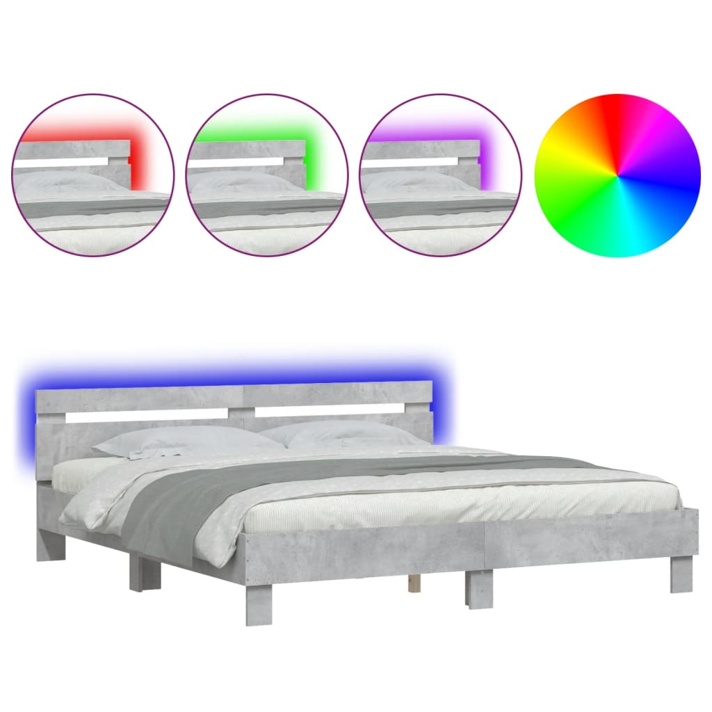 Cadre de lit avec LED sans matelas gris béton 200x200 cm - XIOS