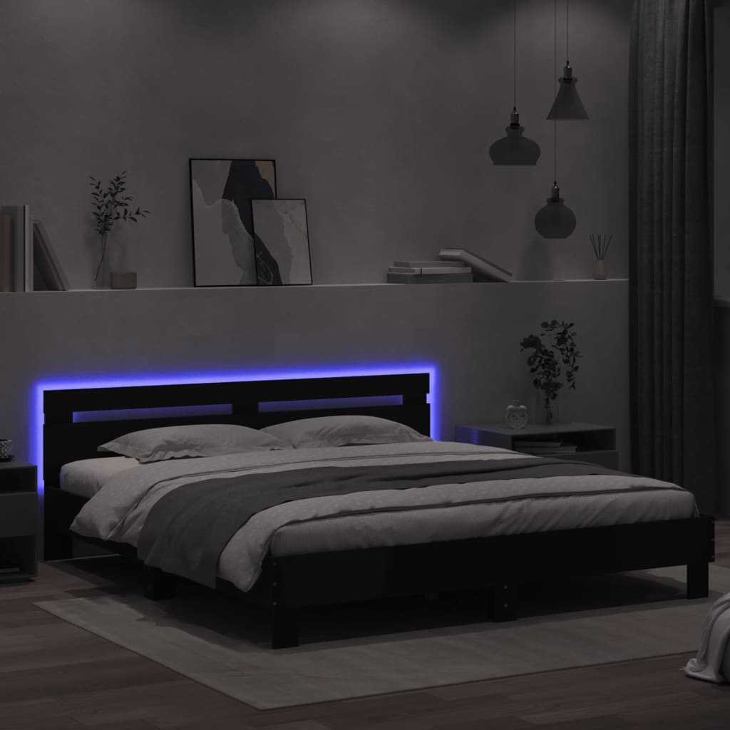 Cadre de lit avec LED sans matelas noir 180x200 cm - XIOS