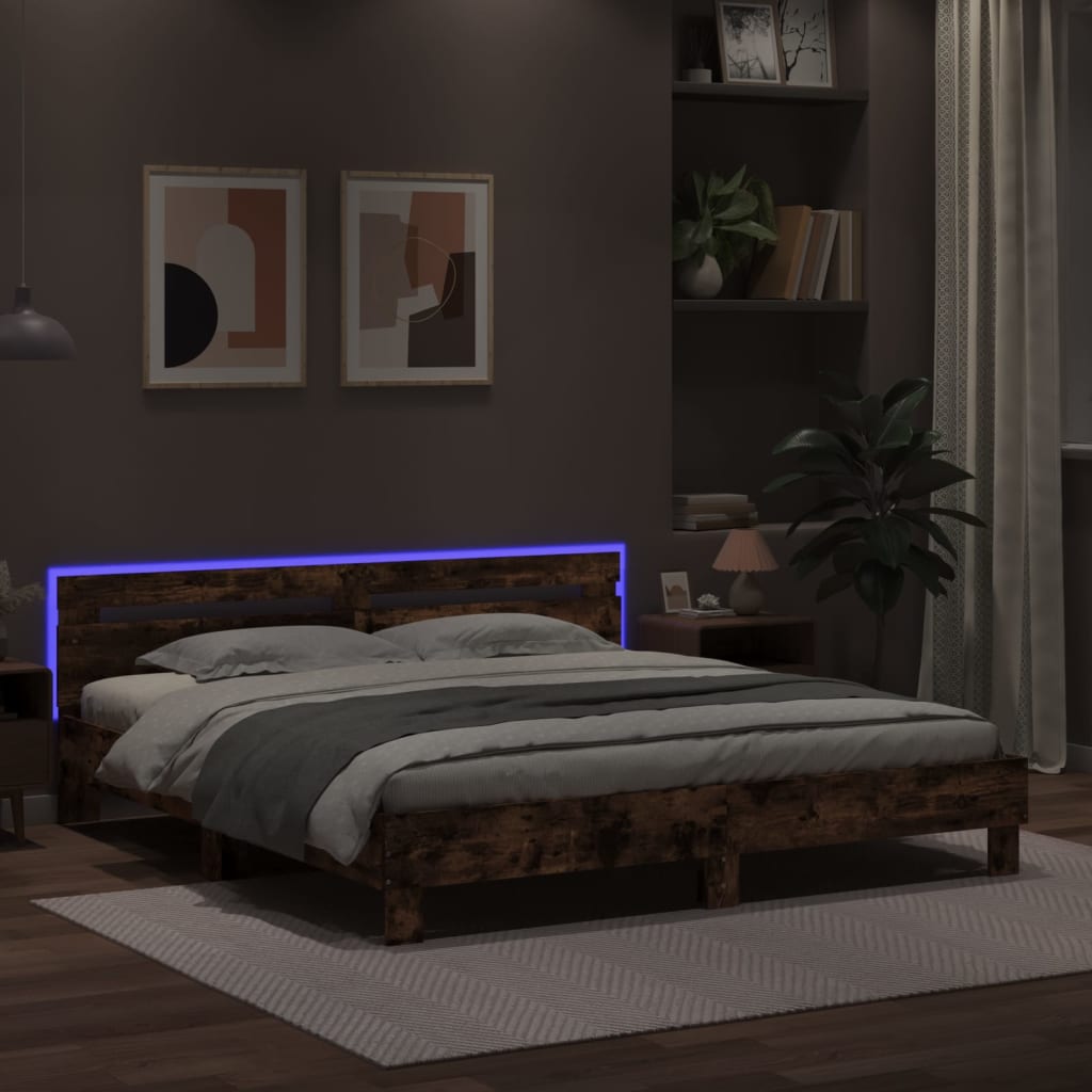 Cadre de lit avec LED sans matelas chêne fumé 180x200 cm - XIOS