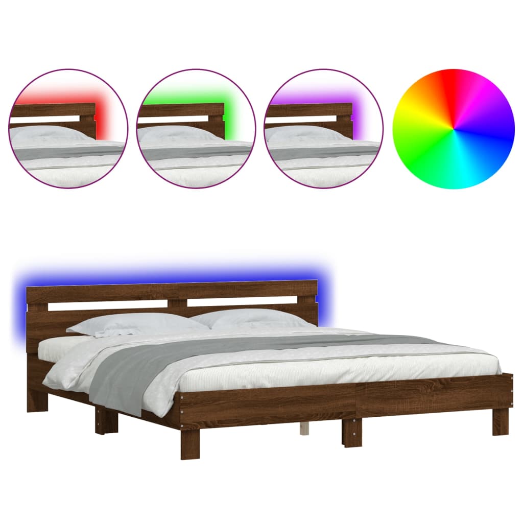 Cadre de lit avec LED sans matelas chêne marron 160x200 cm - XIOS