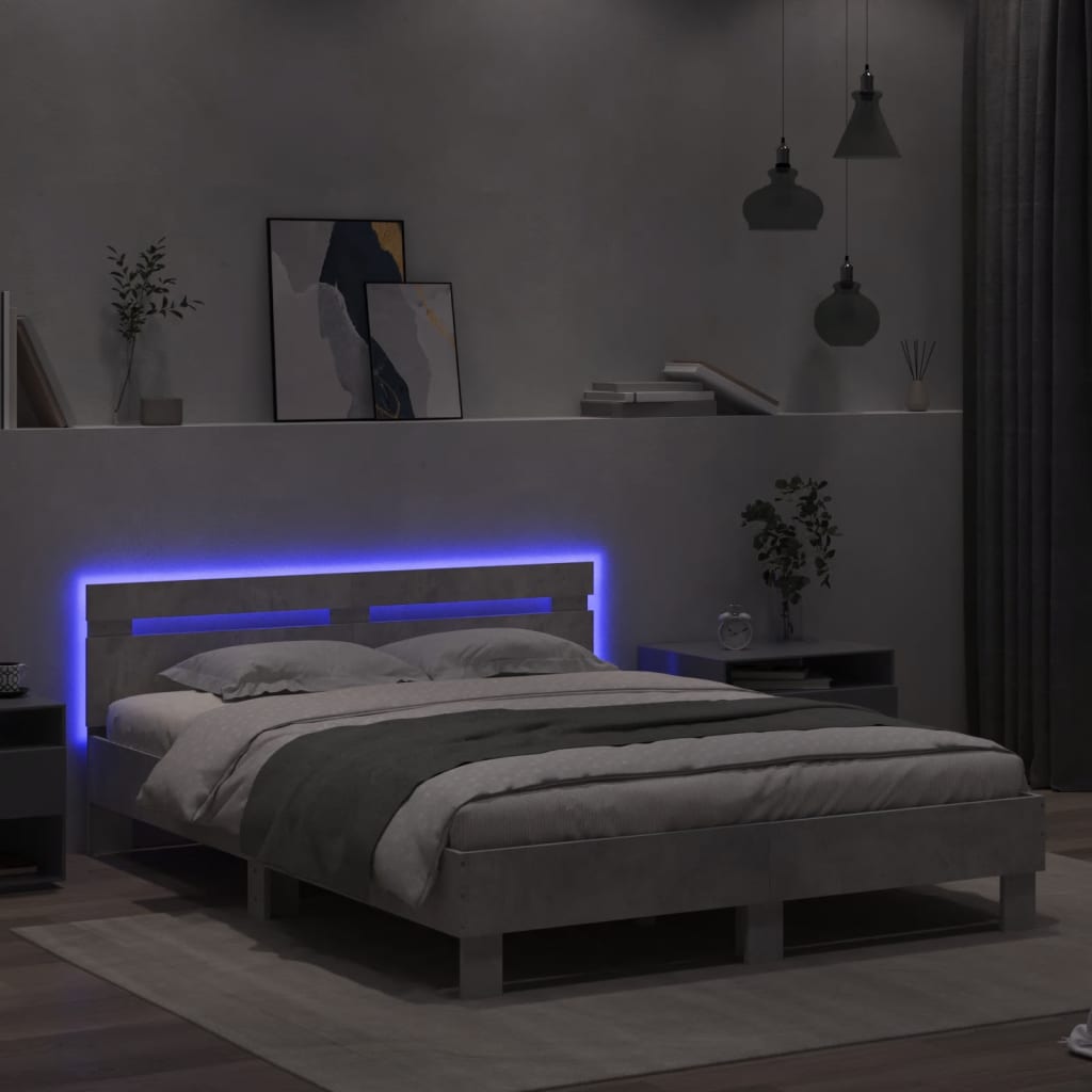 Cadre de lit avec LED sans matelas gris béton 150x200 cm - XIOS
