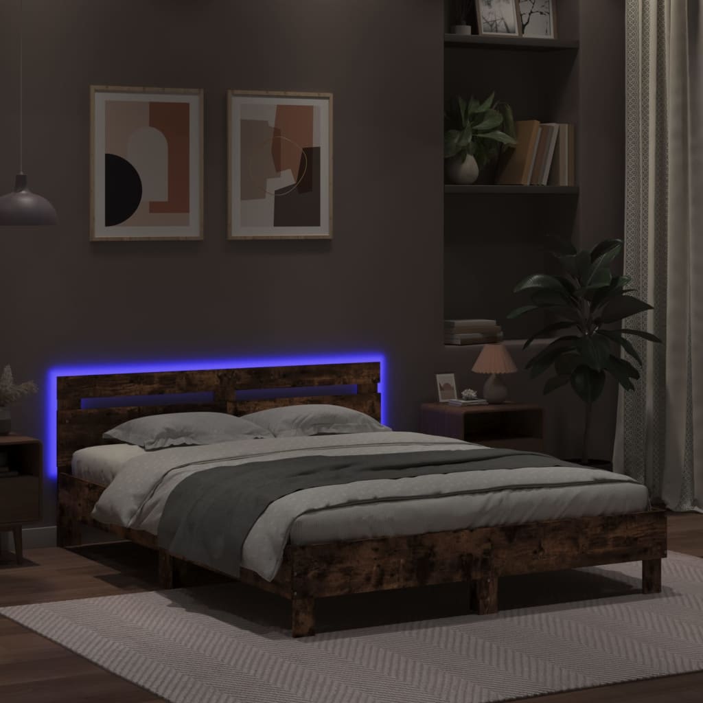 Cadre de lit avec LED sans matelas chêne marron 150x200 cm - XIOS