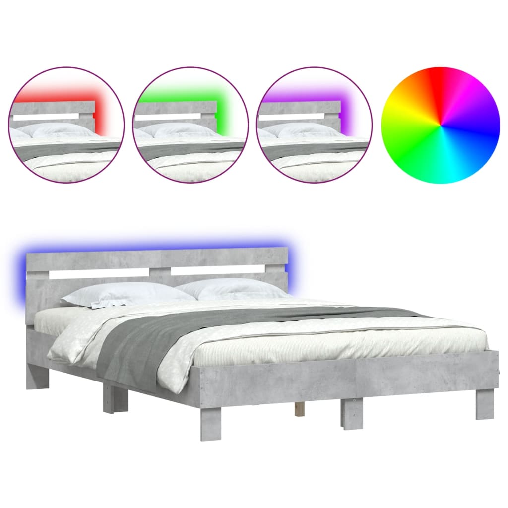 Cadre de lit avec LED sans matelas gris béton 140x200 cm - XIOS