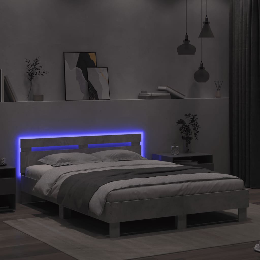 Cadre de lit avec LED sans matelas gris béton 140x200 cm - XIOS