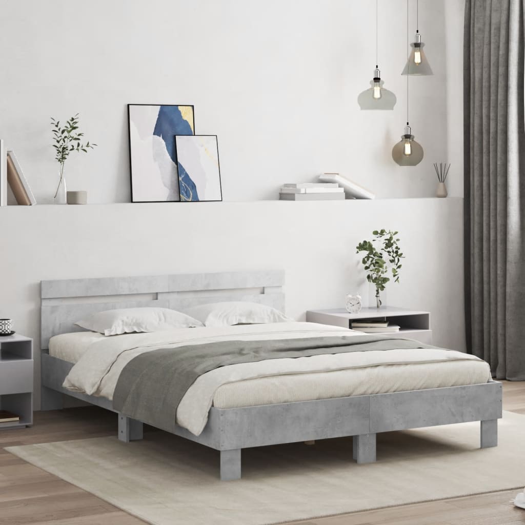Cadre de lit avec LED sans matelas gris béton 140x200 cm - XIOS
