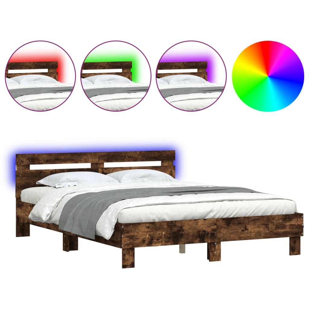 Cadre de lit avec LED sans matelas chêne fumé 140x200 cm - XIOS