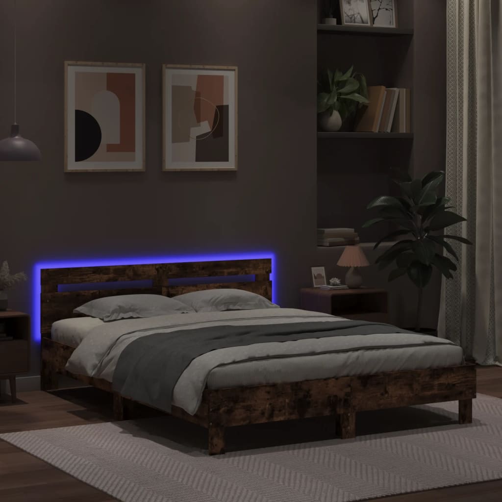 Cadre de lit avec LED sans matelas chêne fumé 140x200 cm - XIOS