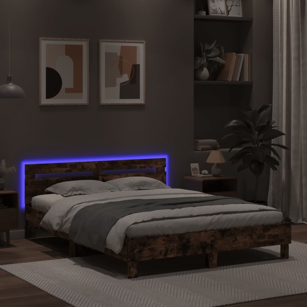 Cadre de lit avec LED sans matelas chêne marron 140x200 cm - XIOS
