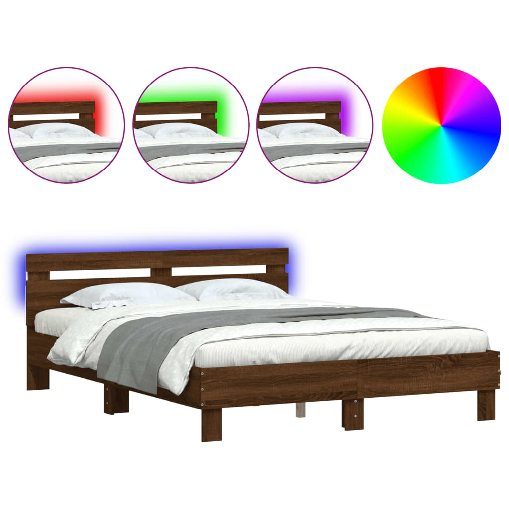 Cadre de lit avec LED sans matelas chêne marron 140x190 cm - XIOS