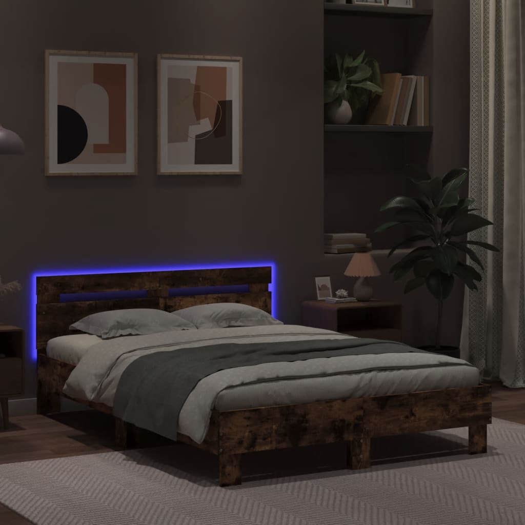 Cadre de lit avec LED sans matelas chêne fumé 135x190 cm - XIOS