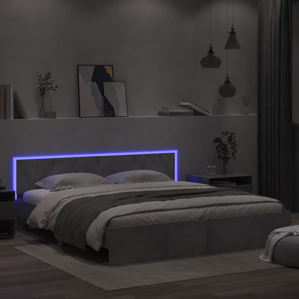 Cadre de lit avec LED sans matelas gris béton 200x200 cm - XIOS