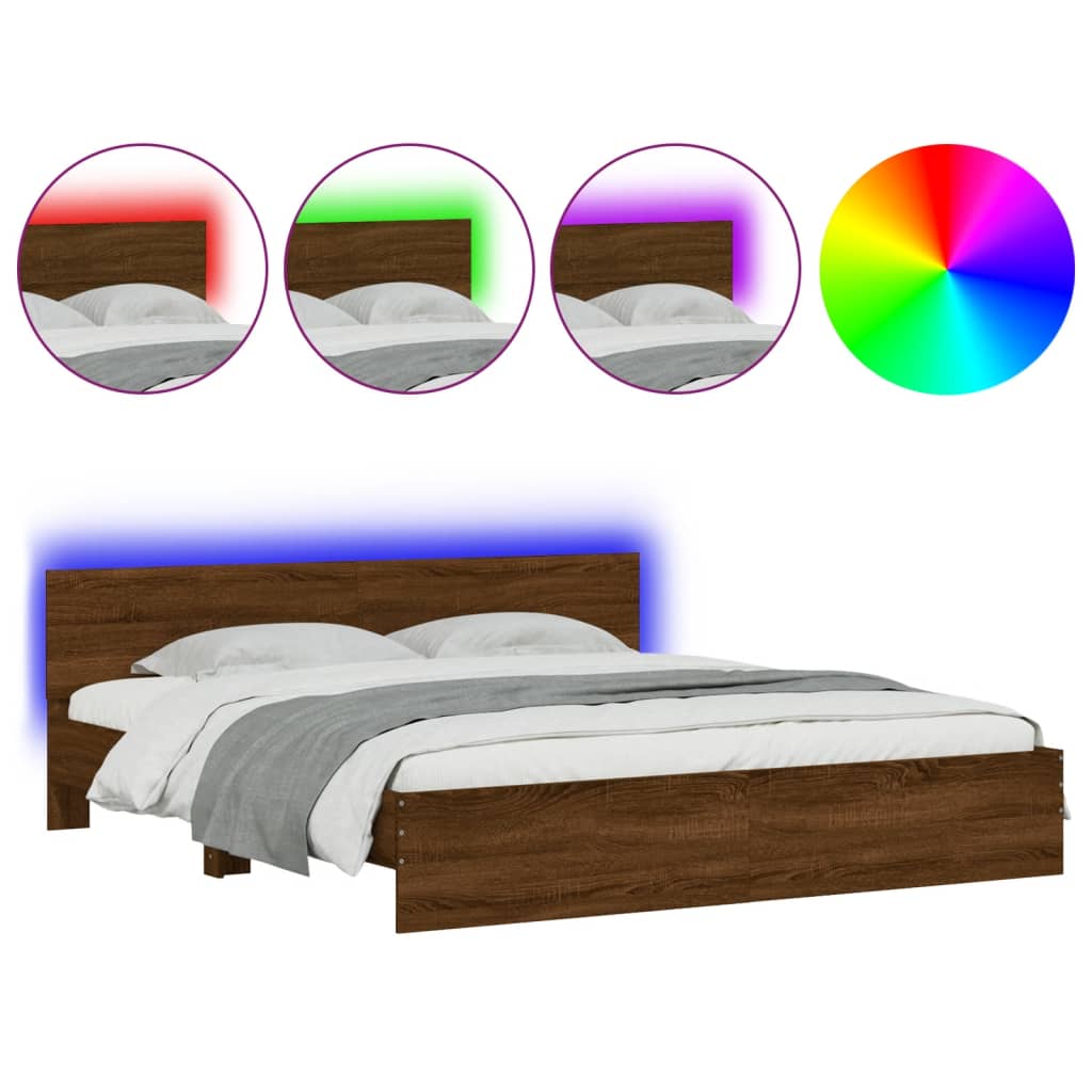 Cadre de lit avec LED sans matelas chêne marron 200x200 cm - XIOS