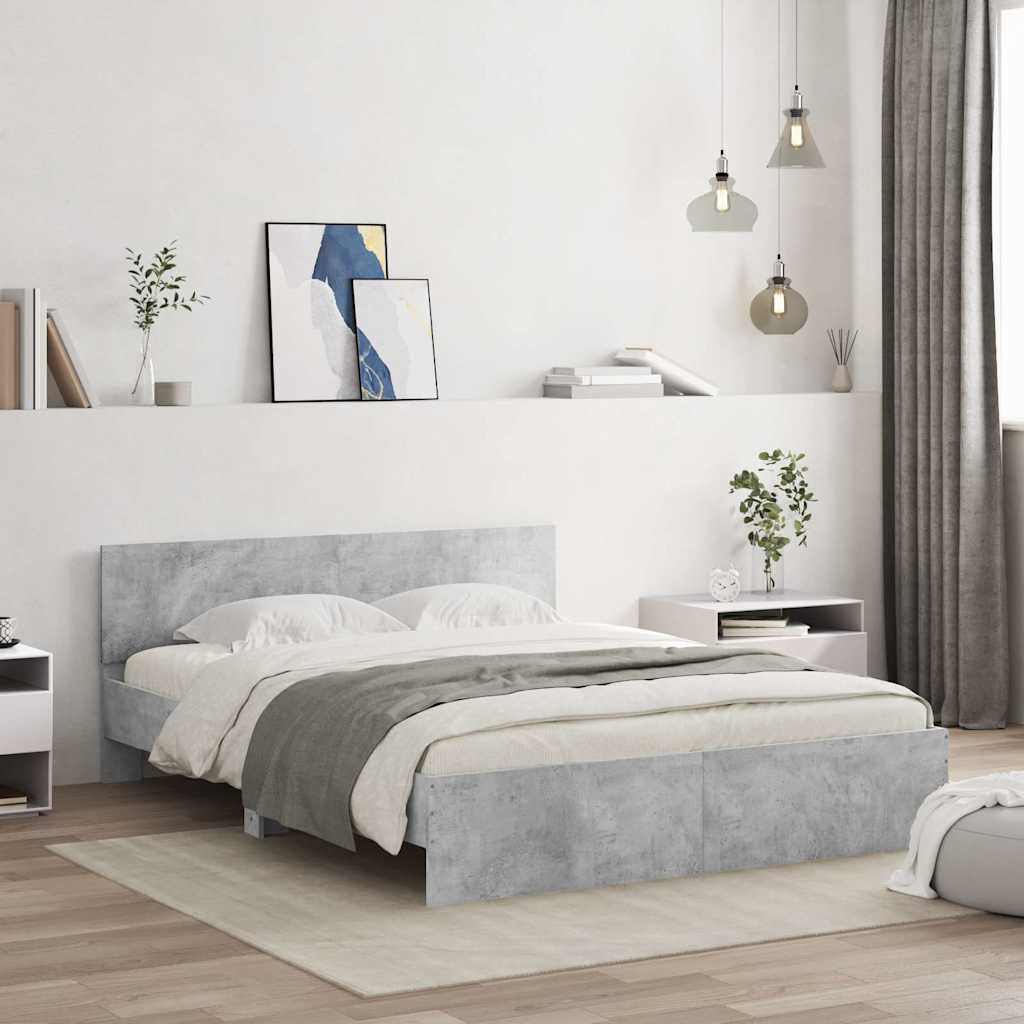 Cadre de lit avec tête de lit et LED gris béton 150x200 cm - XIOS