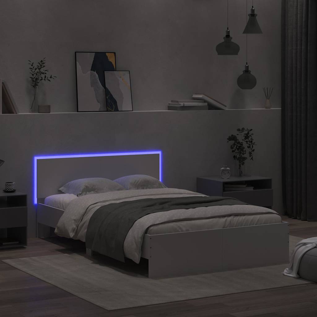 Cadre de lit avec tête de lit et LED blanc 140x200 cm - XIOS