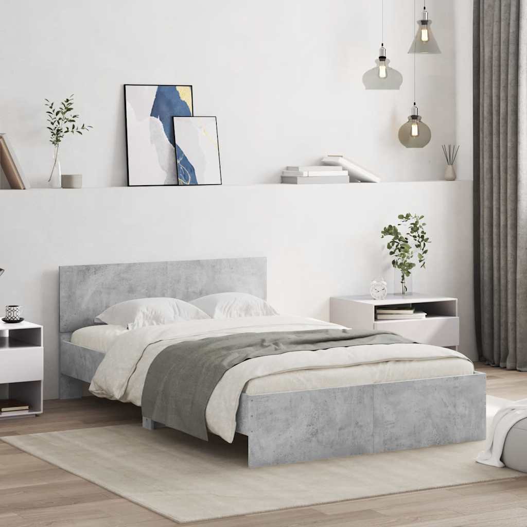 Cadre de lit avec tête de lit et LED gris béton 120x200 cm - XIOS
