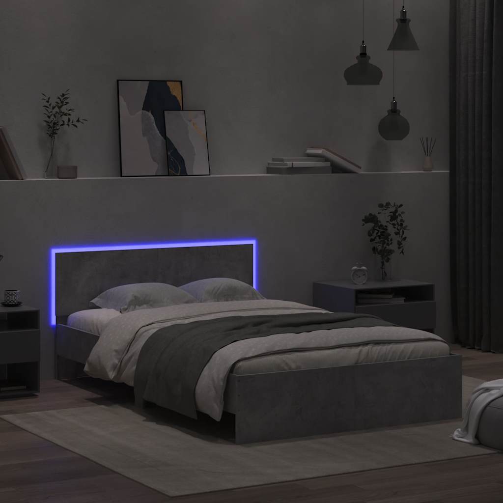Cadre de lit avec tête de lit et LED gris béton 140x190 cm - XIOS